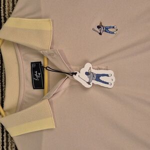 EASTSIDE Golf Beige‎ Yellow Tan Embroidered Logo Mens XL Polo Golf Shirt NEW